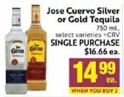Save Mart Jose Cuervo Silver or Gold Tequila offer
