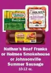 Schnucks Nathan's Beef Franks or Holmes Smokehouse or Johnsonville Summer Sausage offer