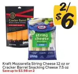 Winn Dixie Kraft mozzarella string cheese or cracker barrel snacking cheese offer