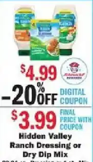 Schnucks Hidden Valley Ranch Dressing or Dry Dip Mix offer