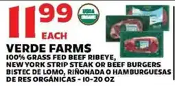 Sedano's Verde Farms 100% Grass Fed Beef Ribeye, New York Strip Steak or Beef Burgers offer
