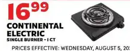 Sedano's Continental electric single burner offer