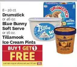Harris Teeter Drumstick or Blue Bunny Soft Serve or Tillamook Ice Cream Pints offer
