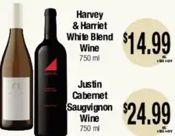 Big Saver Foods Harvey & Harriet White Blend Wine, 750 ml Justin Cabernet Sauvignon Wine offer