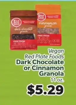 Living Fresh Market Vegan Red Plate Foods Dark Chocolate or Cinnamon Granola offer