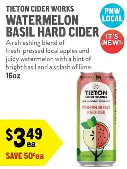 New Seasons Market Tieton Cider Works Watermelon Basil Hard Cider offer