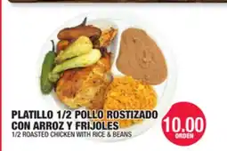 Carnicerias Jimenez PLATILLO 1/2 POLLO ROSTIZADO CON ARROZ Y FRIJOLES offer