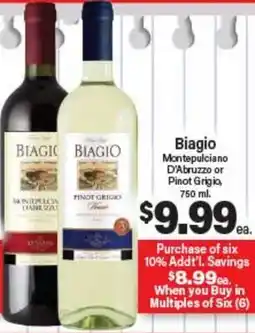 Angelo Caputo's Fresh Market Biagio Montepulciano D'Abruzzo or Pinot Grigio offer