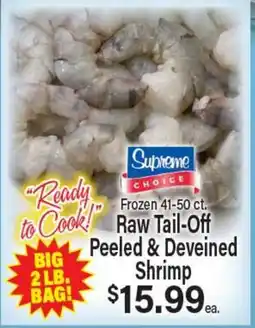 Angelo Caputo's Fresh Market Supreme CHOICE Frozen 41-50 ct. Raw Tail-Off Peeled & Deveined Shrimp offer