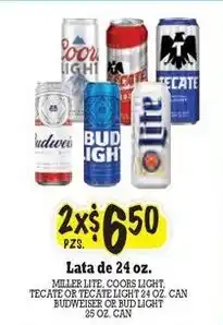 La Michoacana Miller Lite, Coors Light, Tecate or Tecate Light 24 oz. Can offer