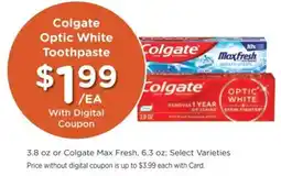 King Soopers Colgate Optic White Toothpaste offer