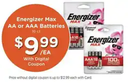 King Soopers Energizer Max AA or AAA Batteries offer