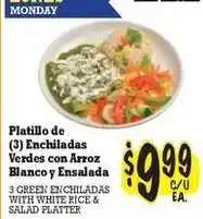 La Michoacana 3 green enchiladas with white rice & salad platter offer