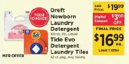 ShopRite Drift Newborn Laundry Detergent or Tide Evo Detergent Laundry Tiles offer