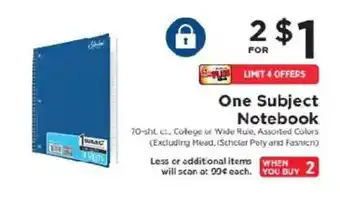 ShopRite One Subject Notebook offer