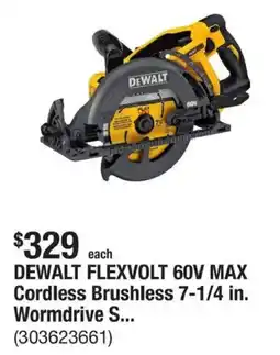 The Home Depot DeWalt flexvolt 60v max cordless brushless 7-1/4 in. wormdrive s... offer