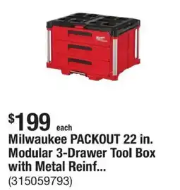 The Home Depot Milwaukee packout 22 in. modular 3-drawer tool box with metal reinf... offer
