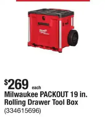 Milwaukee packout 19 in. rolling drawer tool box