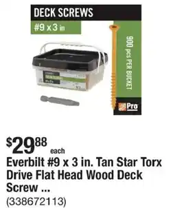 The Home Depot Everbilt #9 x 3 in. Tan Star Torx Drive Flat Head Wood Deck Screw offer