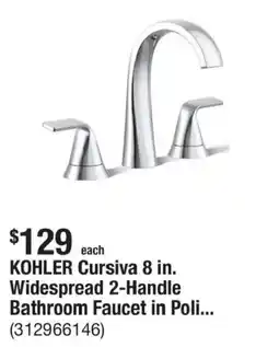 The Home Depot Kohler cursiva 8 in. widespread 2-handle bathroom faucet in poli... offer