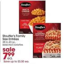 Giant Eagle Stouffer's Family Size Entrées offer