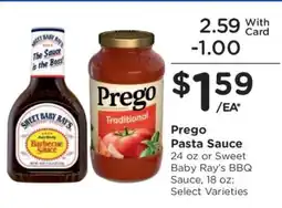 Kroger Prego Pasta Sauce or Sweet Baby Rayβs BBQ Sauce offer