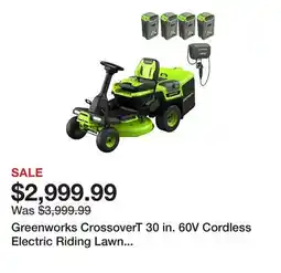 Tractor Supply Company Greenworks CrossoverT 30 in. 60V Cordless Electric Riding Lawn Mower, Battery and Charger Included offer