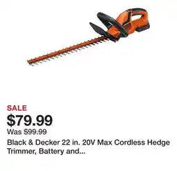 Tractor Supply Company Black & Decker 22 in. 20V Max Cordless Hedge Trimmer, Battery and Charger Included, LHT2220 offer