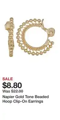 Kohl's Napier Gold Tone Beaded Hoop Clip-On Earrings offer