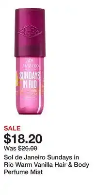 Kohl's Sol de Janeiro Sundays in Rio Warm Vanilla Hair & Body Perfume Mist offer