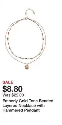 Kohl's Emberly Gold Tone Beaded Layered Necklace with Hammered Pendant offer