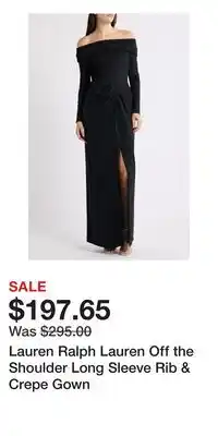 Nordstrom Lauren Ralph Lauren Off the Shoulder Long Sleeve Rib & Crepe Gown offer
