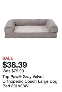 Petsmart Top Paw Gray Velvet Orthopedic Couch Large Dog Bed 30Lx38W offer