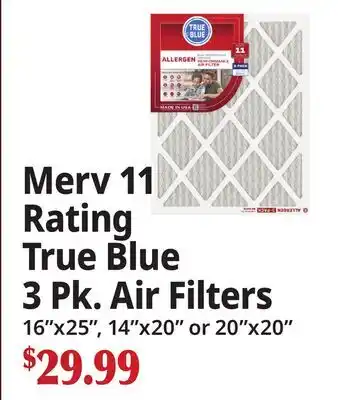Ocean State Job Lot Merv 11 Rating True Blue 3 Pk. Air Filters offer