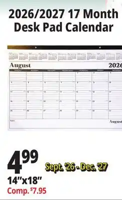 Ocean State Job Lot 2026/2027 17 Month Desk Pad Calendar offer