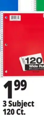 Ocean State Job Lot Wide Rule 3 Subject Spiral Notebook offer