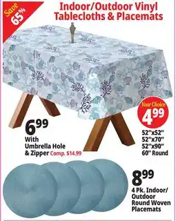 Ocean State Job Lot Indoor/Outdoor Vinyl Tablecloths & Placemats offer