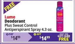 Ocean State Job Lot Lume Deodorant Plus Sweat Control Antiperspirant Spray offer