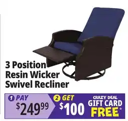 Ocean State Job Lot 3 Position Resin Wicker Swivel Recliner offer