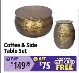 Ocean State Job Lot Hammered Metal Coffee Table and Side Table Set Brass Finish offer