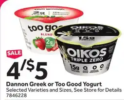 Stop&Shop Dannon Greek or Too Good Yogurt offer