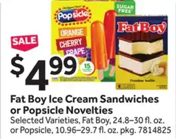 Stop&Shop Fat Boy Ice Cream Sandwiches or Popsicle Novelties offer