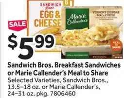 Stop&Shop Sandwich Bros. Breakfast Sandwiches or Marie Callender's Meal to Share offer