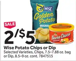 Stop&Shop Wise Potato Chips or Dip offer