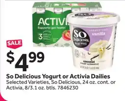 Stop&Shop So Delicious Yogurt or Activia Dailies offer