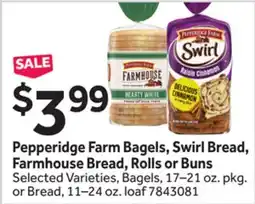 Stop&Shop Pepperidge Farm Bagels, Swirl Bread, Farmhouse Bread, Rolls or Buns offer