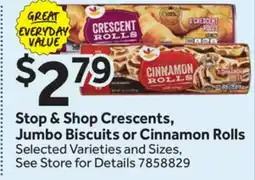 Stop&Shop Stop & Shop Crescents, Jumbo Biscuits or Cinnamon Rolls offer