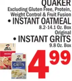 C Town QUAKER • INSTANT OATMEAL 8.2-14.1 Oz. Box Original • INSTANT GRITS 9.8 Oz. Box offer