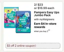 Walgreens Pampers Easy Ups Jumbo Pack offer