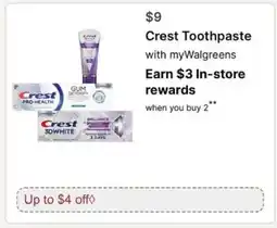 Walgreens Crest Toothpaste offer